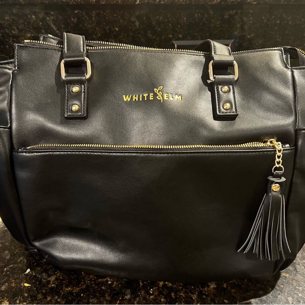 White Elm Black Tote Bag/ Backpack with Gold Accents